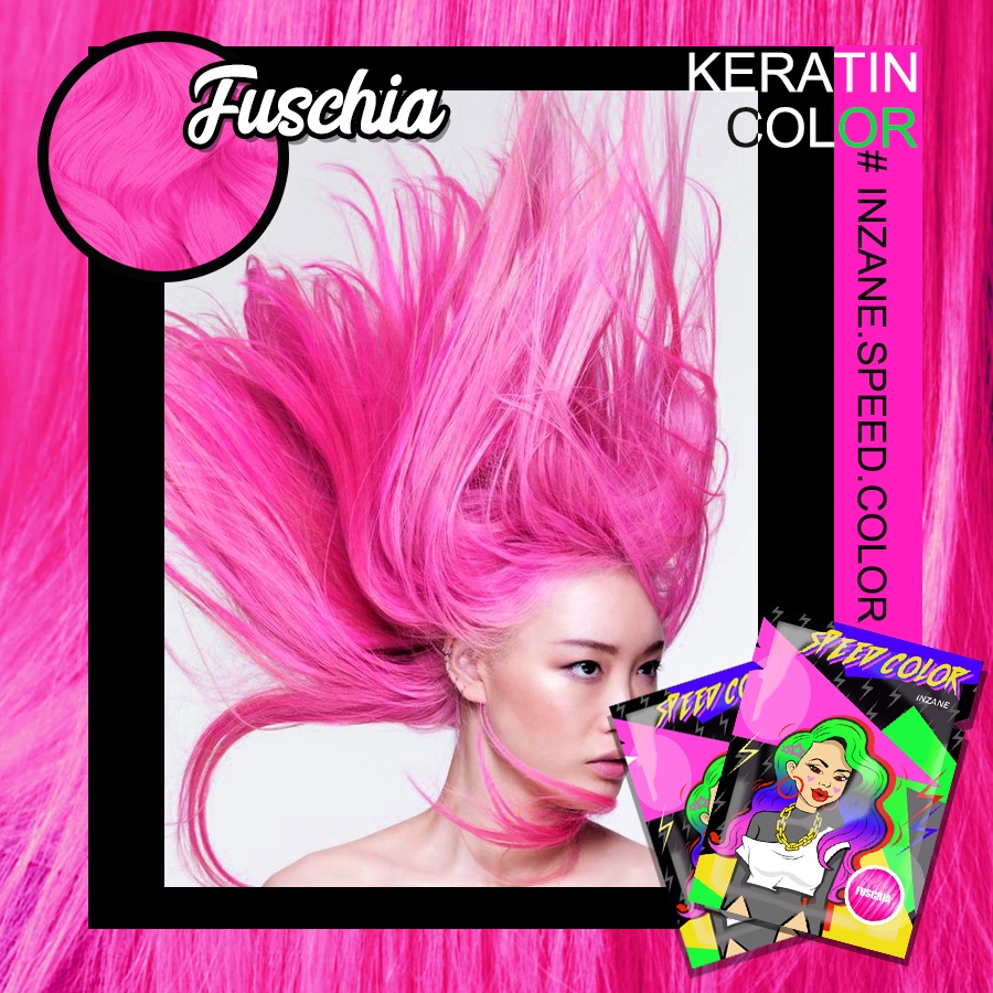 ทรีทเม้นเปลี่ยนสีผม INZANE SPEED COLOR keratin สีชมพูสด ดอก"Fushia" แท้