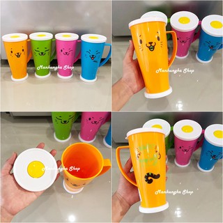 แก้วพลาสติก มีหูจับ ลายแมว ถอดฝาได้