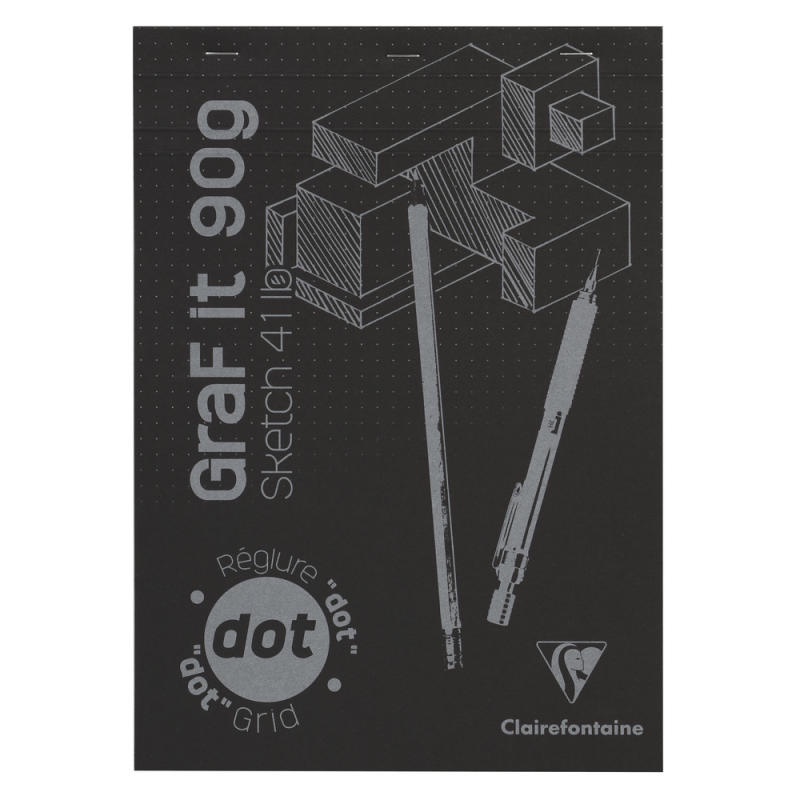 Clairefontaine สมุดวาดเขียน GRAFiT แบบมีจุด 90 แกรม ขนาด A4 หน้าปกสีดำ GraF'iT Pad DOT Grid A4 80 sheets 96844C