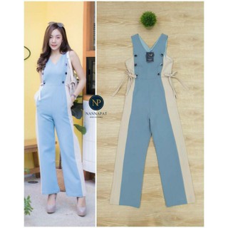 NANNAPAT:Jumpsuitขายาว ซิปหลัง ผูกข้างเก๋ๆ สีทูโทน