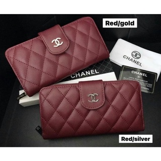 กระเป๋าสตางคสไตล์ชาแนลchanel wallet styleสีเเดงใช้เเล้วเฮงมากก หนังคาเวียร์