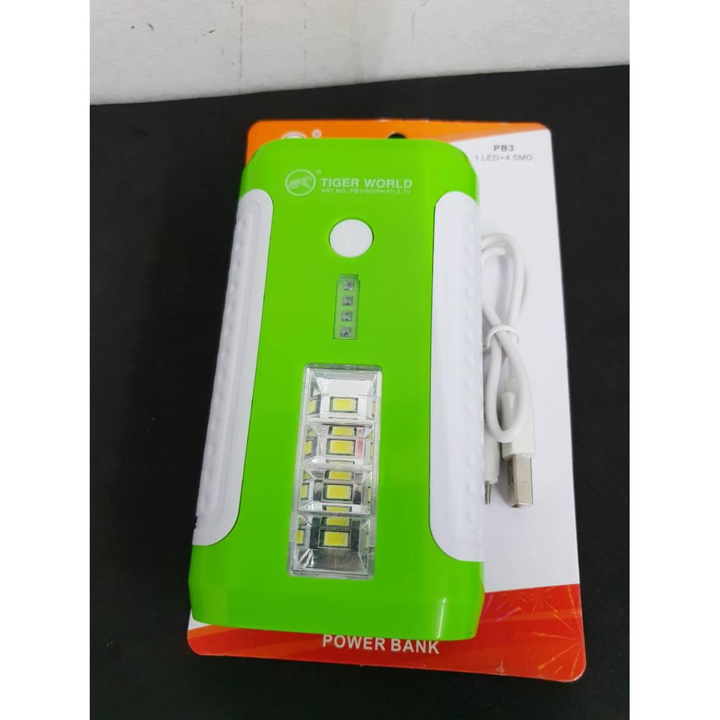 PowerBank+Cob light หลอด โคมไฟ LED 4 ดวง+ไฟฉาย 1 LED ชาร์จไฟในตัว แบตเตอรี่ 6000 mAh เป็นพาวเวอร์แบง