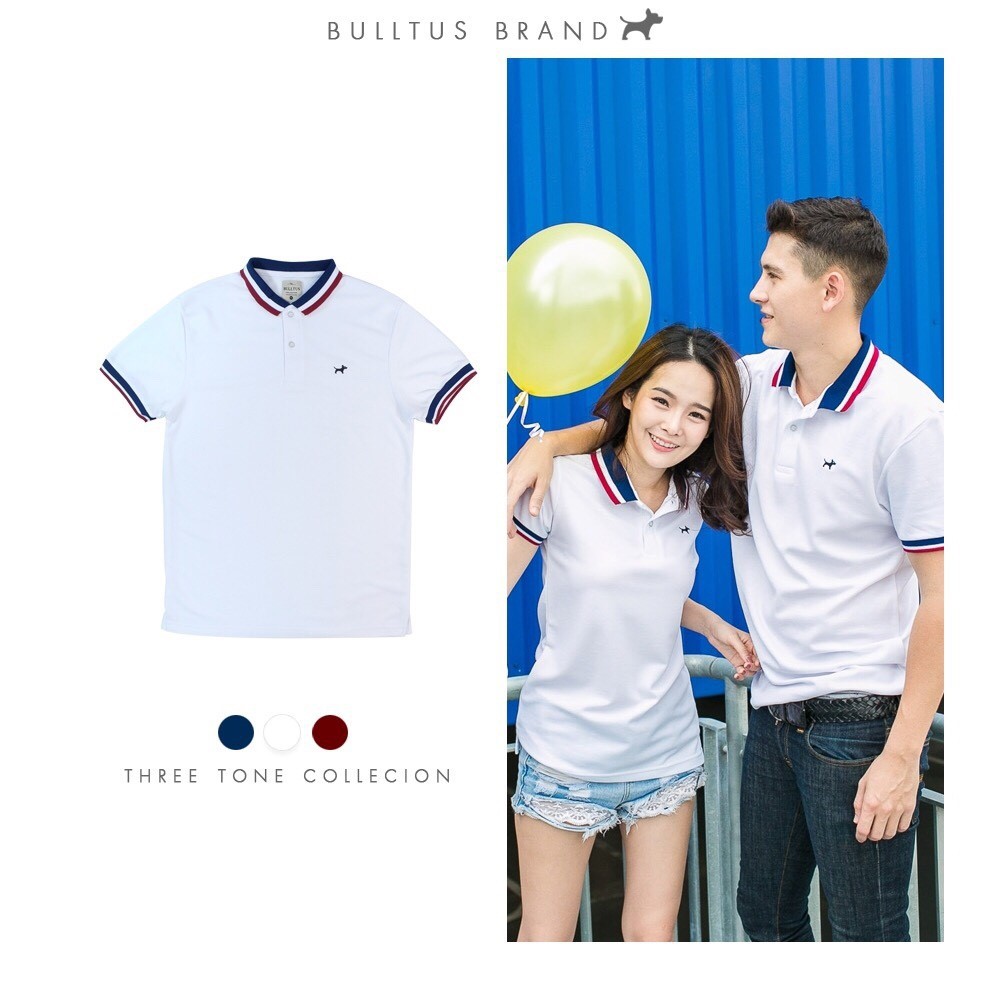 เสื้อโปโล BULLTUS BRAND สีขาว (กรมท่า) 3 Tone Collection มี XXL