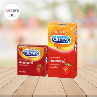 Durex strawberry Condom ดูเร็กซ์ สตอเบอร์รี่ ถุงยางอนามัยแบบมีกลิ่น ถุงยางขนาด 52.5