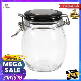 ขวดโหลแก้วกลม-M ฝาสปริงขอบดำROUND GLASS CANISTER WITH SPRING LID M BLACK