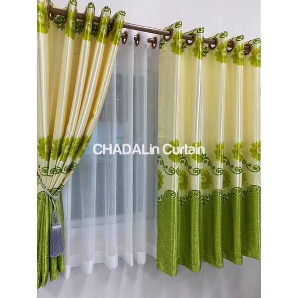 ผ้าม่านหน้าต่าง ผ้าพิมพ์ลายทานตะวัน 2 ด้าน สีสวยสด เนื้อผ้าหนานุ่ม (150*130ซม.)