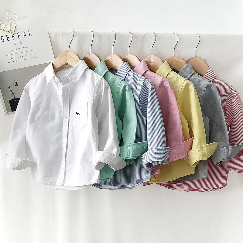 เสื้อเชิ้ตแขนยาว ผ้าฝ้าย ลาย Madagascar rosy periwinkle สําหรับเด็กผู้ชาย
