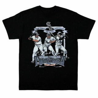 ผ้าฝ้ายแท้ คอลูกเรือเสื้อยืด ผ้าฝ้าย พิมพ์ลาย Chicago White Sox สไตล์วินเทจ ยุค 90 สีดํา สําหรับผู้ชายS,4XL