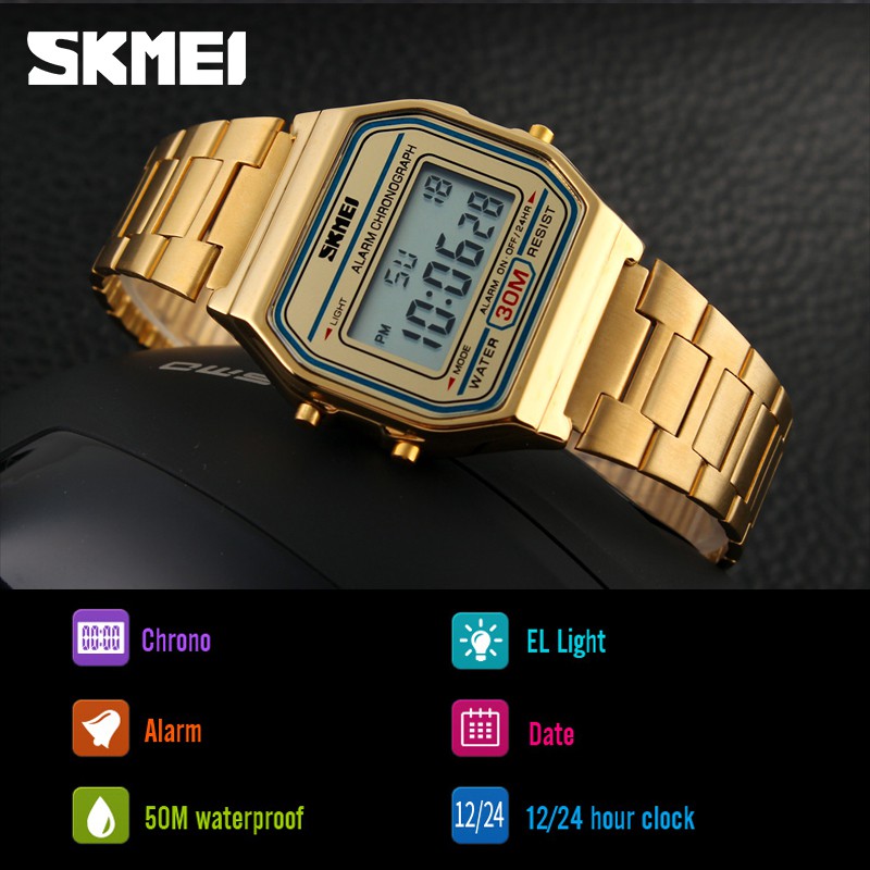 Skmei 1123 นาฬิกาข้อมือดิจิทัล สายโลหะ สไตล์คลาสสิก แฟชั่นสําหรับผู้ชาย ผู้หญิง