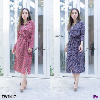 TwinsShopVip💗พร้อมส่ง TW5417 Maxi Dress แขนยาว กระดุมหน้า ลายดอก