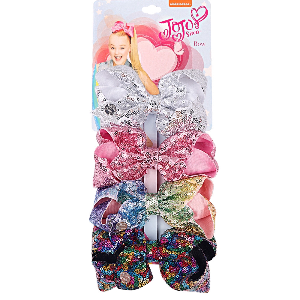 JoJo Siwa Bow Set ขนาด 5 นิ้วระยิบระยับ - ของตกแต่งผมสำหรับเด็กผู้หญิง, เซ็ต 4 ชิ้น