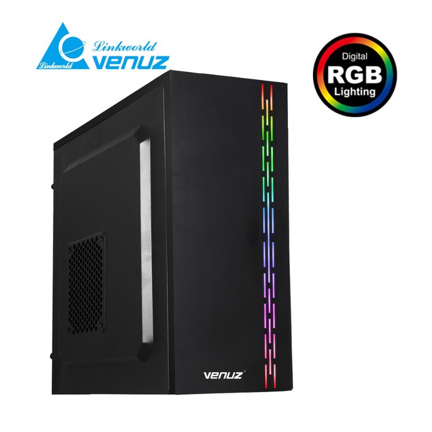 VENUZ ATX Computer Case VC 1918 with RGB LED lighting – Black HD Audio