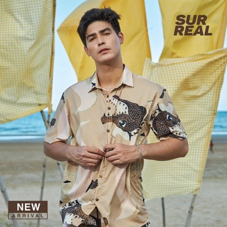 เสื้อฮาวายSurreal ลายจระเข้ สีครีม