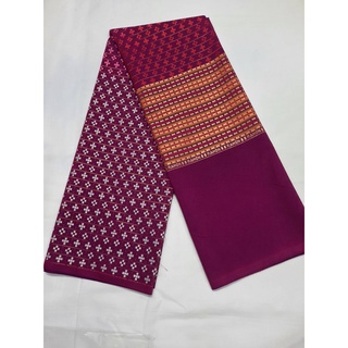 Ramon ผ้าไทยรามัญ - สีเลือดหมู ทอยกดอกใหญ่* ไล่โทน 3 สี (ขาว ชมพู แดง) *G3