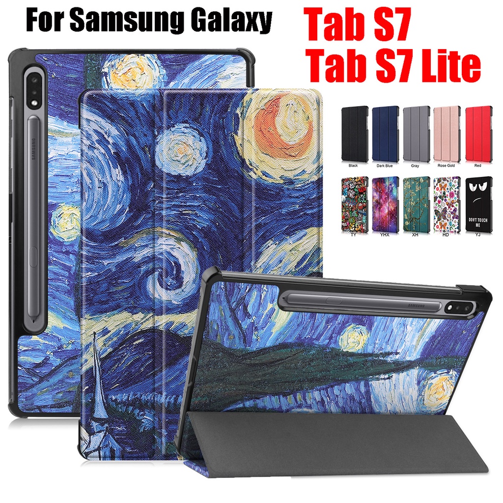 เคสแท็บเล็ตหนัง Pu แบบพลิกตั้งได้สีพื้นสําหรับ Samsung Galaxy Tab S7 11 นิ้ว / แท็บ S7 Plus 12.4 นิ้