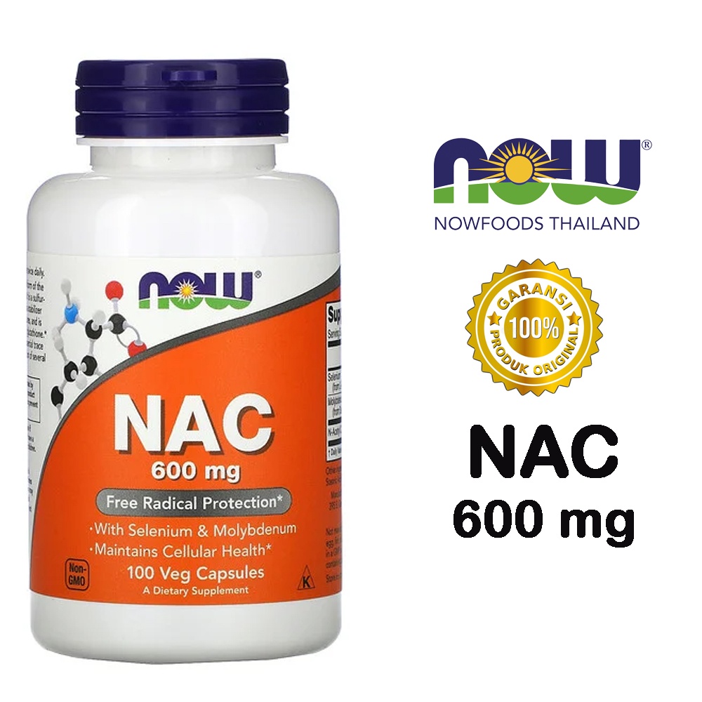Now Foods NAC With Selenium & Molybdenum 600 mg, 100 Veg Capsules สารตั้งต้นกลูต้าไธโอน
