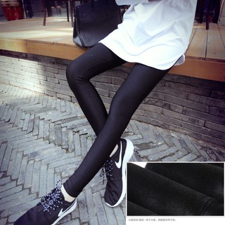 Legging เลกกิ้งกันหนาว สีดำ ผ้าเนื้อเลื่อม บุขนด้านใน ทรงสวย กระชับทรง