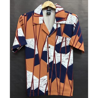 เสื้อลายส้มอิฐ สุดชิค Hawaii ผ้าไหมอิตาลี H023