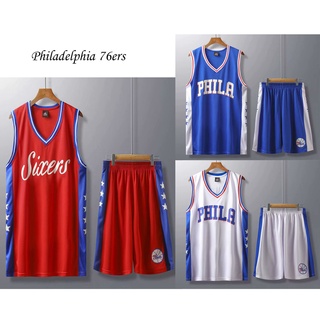 เสื้อผู้ใหญ่ Nba Philadelphia 76ers ชุดเซ็ทผู้ชาย เสื้อบาสเกตบอลผู้ชาย ชุดบาสเกตบอลผู้หญิง เสื้อกีฬา