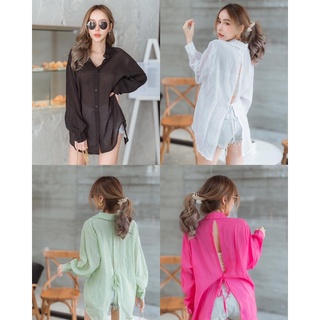 เสื้อเชิ้ต ผูกหลังผ้าไหมเกาหลี🌈🦩 เป็น เสื้อ ทรง 𝙾𝚟𝚎𝚛 𝚂𝚒𝚣𝚎 สไตล์ เกาหลี ใส่คลุม สบายๆ