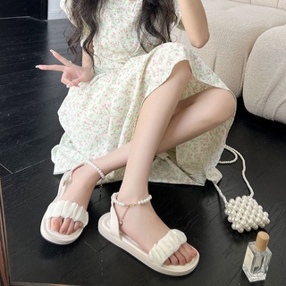💜🍓รองเท้าแตะผู้หญิง รองเท้าแตะส้นเตี้ย รองเท้าแตะแฟชั่น ตกแต่งสร้อยไข่มุก มีไซส์ 35-40