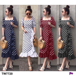 GN7720  **รบกวนสอบถามก่อนสั่งซื้อจ้า**  Dress เดรสรเปิดไหล่ลายจุด