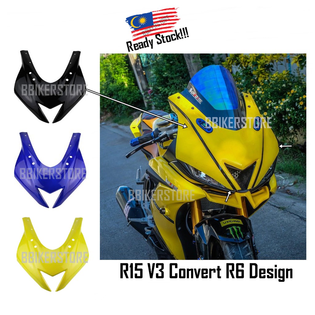 Yamaha Yzf R15 V3 แปลง R6 ด้านหน้า Cowling windscreen ฝาครอบแฟริ่งแปลง R6 R15v3