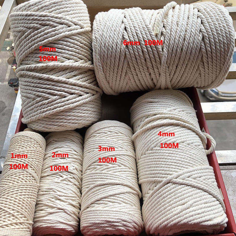 1/2/3/4/5/6/8/10 มม.ทนทานธรรมชาติ Beige เชือกฝ้าย Twisted สายไฟหัตถกรรม Macrame String DIY สิ่งทอที่บ้าน Tying ด้าย - รูปที่ 5