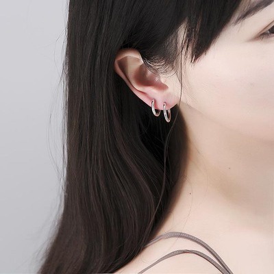SVR10 (silver 925)ต่างหูห่วงเงินแท้ชุบทองคำขาว หนา 2 mm. (ราคา 1 คู่) วัดรอบวงใน