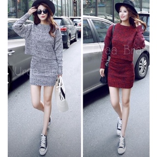 พร้อมส่ง (เซ็ท 2 ชิ้น) ชุดเซ็ทไหมพรม เสื้อ + กระโปรง รุ่น Winter Cardigan Sweat Coat