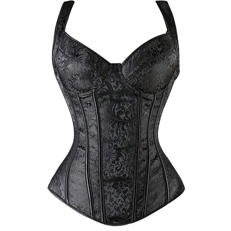 ผู้หญิง Gothic Burlesque สายรัด Tank Lace Up ปัก Overbust Corset Top