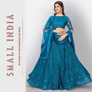 {**ส่งฟรี**} SMALL INDIA ✨ Party Wear Embroidery Sequins เซ็ท3ชิ้น ✨ Lehenga Choli Set