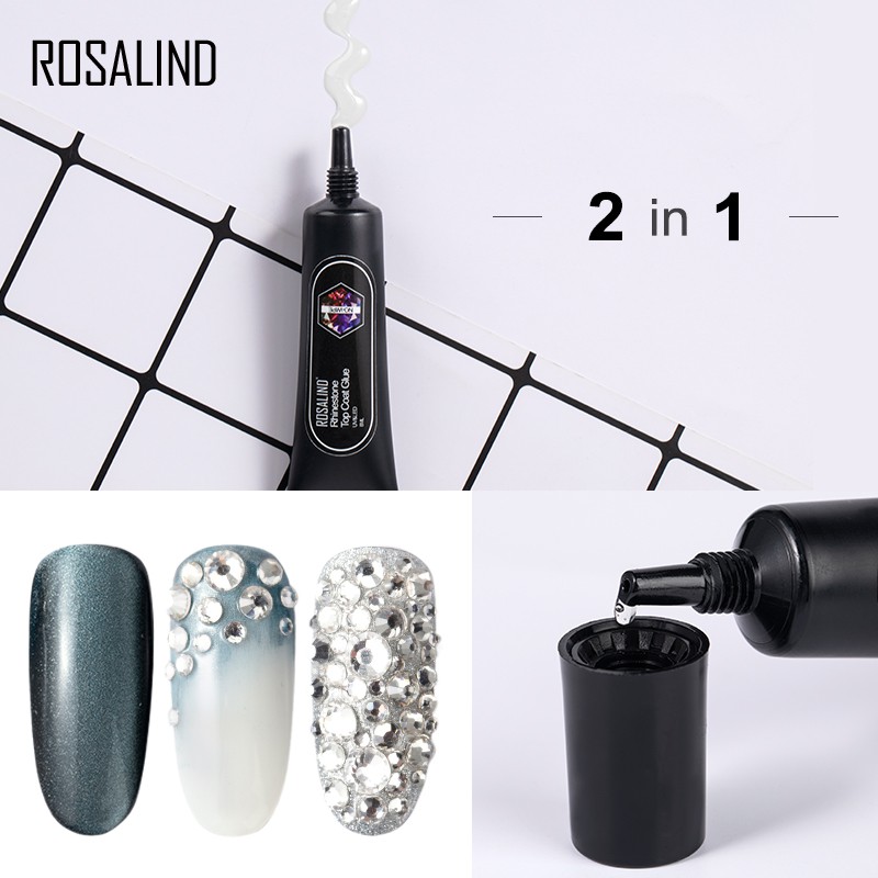 Rosalind 2 in 1 Top Coat Rhinesotne เล็บเจลกาวกาวที่แข็งแกร่งสําหรับตกแต่งเล็บ Rhinestones
