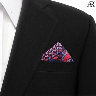 ANGELINO RUFOLO Pocket Square(ผ้าเช็ดหน้าสูท) ผ้าไหมพิมพ์ลายอิตาลี่คุณภาพเยี่ยม ดีไซน์ Dot in Paisley สีชมพู/น้ำเงิน