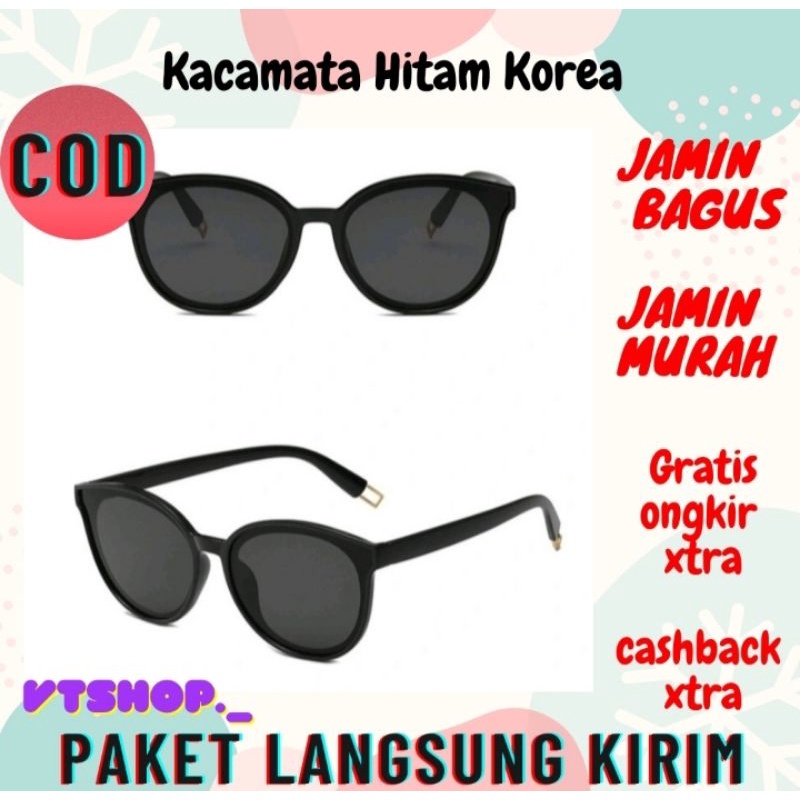 Hitam MATA V599 - Retro Cat Eye Glasses / แว่นกันแดดเกาหลี