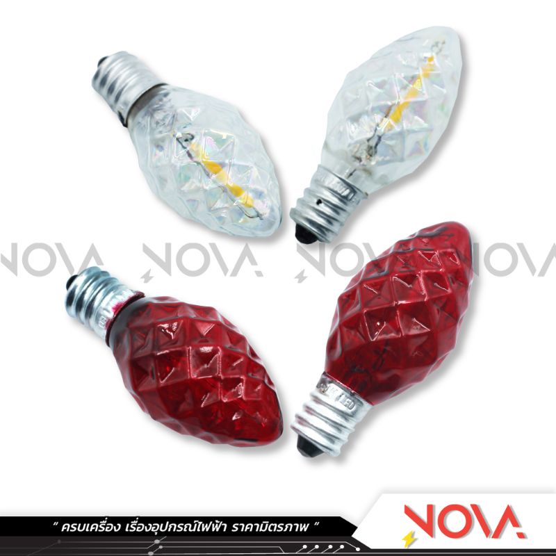 หลอดจำปา หลอดจำปาเพชร หลอดศาลเจ้า LED ขั้ว E12 1W สีแดง/สีใส ยี่ห้อ Mizuno
