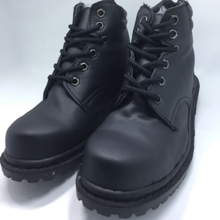 รองเท้าหนังหัวเหล็กหุ้มข้อSafety(size38-47) ดำล้วน สป๊องดำ