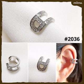 2036 Earcuff ต่างหูเกี่ยวเกาหลี ชุบทองคำขาว ดีไซน์สวย ประดับเพชรแท้ cz คุณภาพดี ใส่แล้วสวยมาก