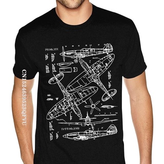 [COD]เสื้อยืด พิมพ์ลายนักบินขับไล่ Spitfire Concept Blueprints FlighT พลัสไซซ์ สําหรับผู้ชายS-5XL