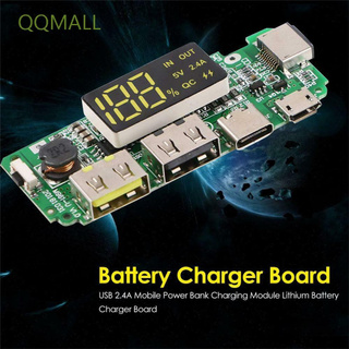 Qqmall บอร์ดชาร์จแบตเตอรี่ลิเธียม หน้าจอดิจิทัล Led 18650 ดวง ชาร์จ USB คู่ Micro Type-C USB 5V 2.4A ทนทาน