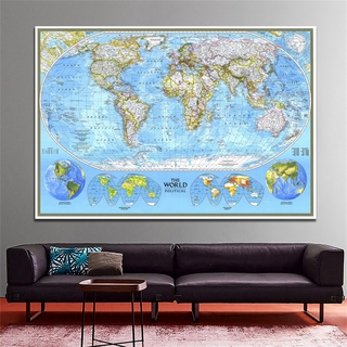 World Map Large Poster Prints Wall Hanging Art Vinyl and Non-woven Fabric Background Cloth Wall Decor