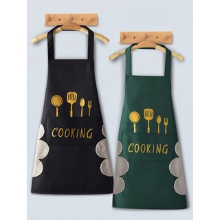 ผ้ากันเปื้อนทำอาหารพร้อมผ้าเช็ดมือลาย Cooking (พร้อมส่ง) ผ้ากันเปื้อนมีที่เช็ดมือในตัว เอี๊ยมกันเปื้อน สไตล์เกาหลี