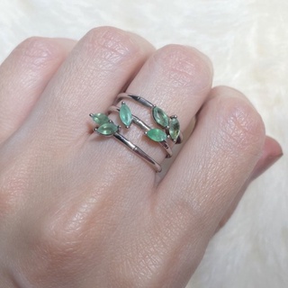 Rhodium plated sterling silver bamboo ring แหวนเงิน รูปรั้วไม้ไผ่ พลอยธรรมชาติ emerald (มรกต)