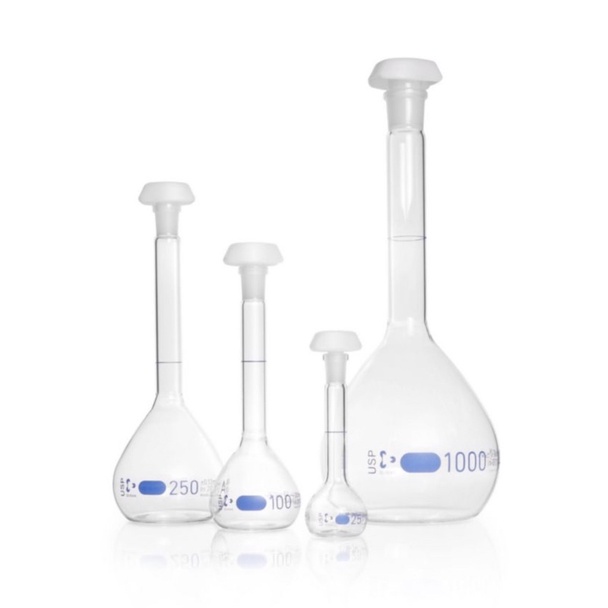Volumetric flasks, class A, blue markings, DURAN® ขวดวัดปริมาตร พร้อมจุกPE Schott Duran