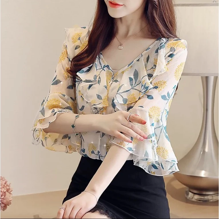 เสื้อชีฟองลายดอกไม้แขนสั้น thumbnail 3