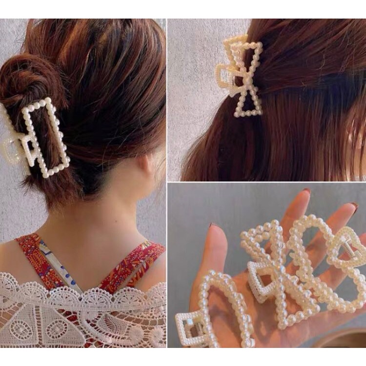 GX-กิ๊บหนีบผมเกาหลีมุกลวดลายต่างๆนํ้าหนักเบาสีขาวนวล