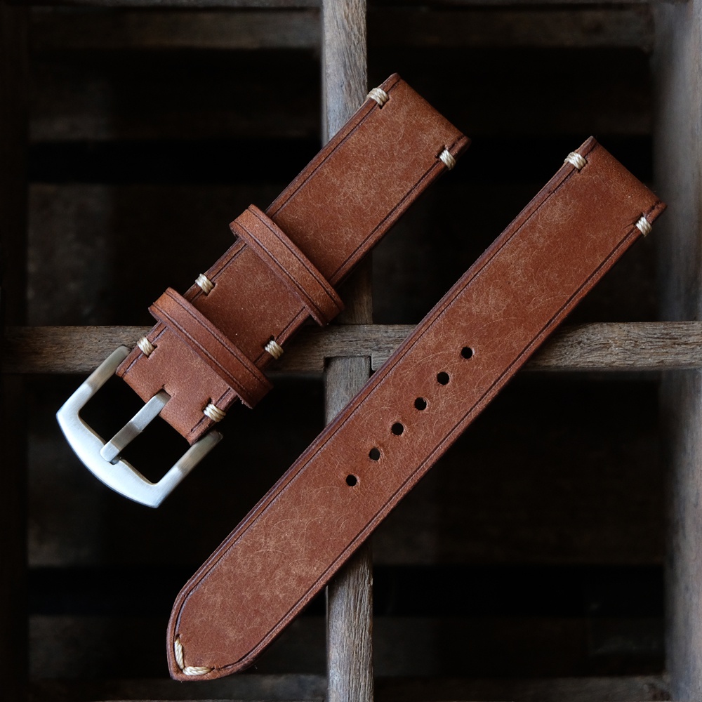 สายนาฬิกาหนังhandmade รุ่น Kyle หนังสีน้ำตาล Almond Brown และTexture จากประเทศอิตาลี 18มม 20มม 22มม 24มม.watch strap