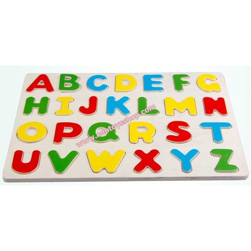 ของเล่นเด็ก จิ๊กซอร์ไม้ตัวอักษรภาษาอังกฤษ ABC 26 ตัว มี 4 สี สื่อการสอนภาษาอังกฤษ ของเลนเสริมพัฒนาการ