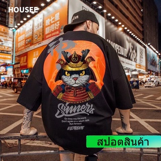 S-8XL ฤดูร้อนสไตล์จีนแห่งชาติพระเจ้าแมวพิมพ์เสื้อยืดผู้ชายและผู้หญิงแขนสั้นแบรนด์รอบคอแนวโน้มหลวมห้าจุดแขนคนรัก