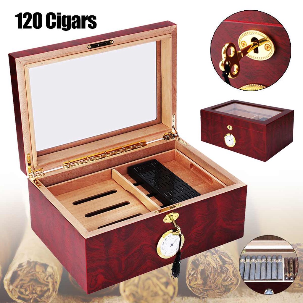ตู้ซิการ์JFM005R Brown Cigars Case Cedar Wood Wooden Cigar Storage Box